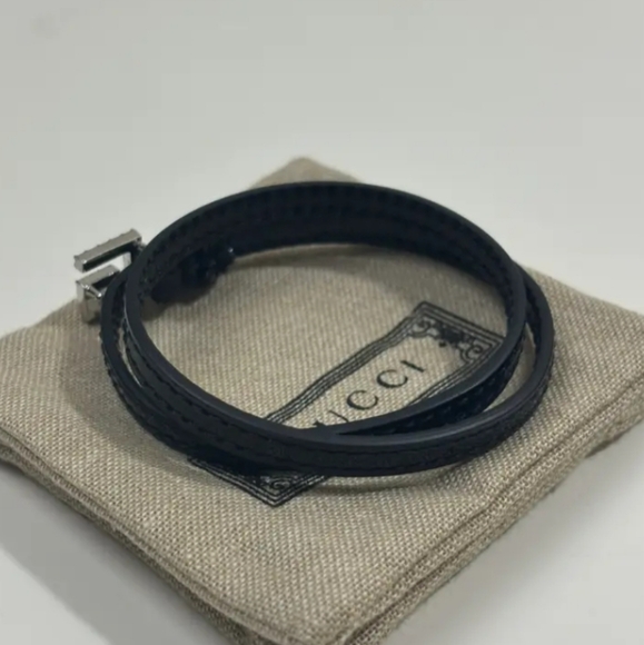 Gucci Leather Bracelet/ Never Worn/Black/ Double Wrap/ Unisex - Picture 4 of 7